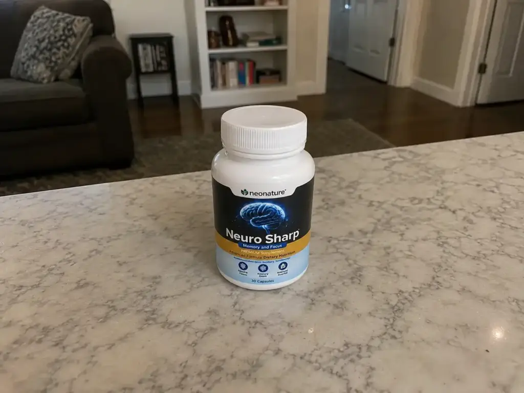 Neuro Sharp memory support supplement bottle on table