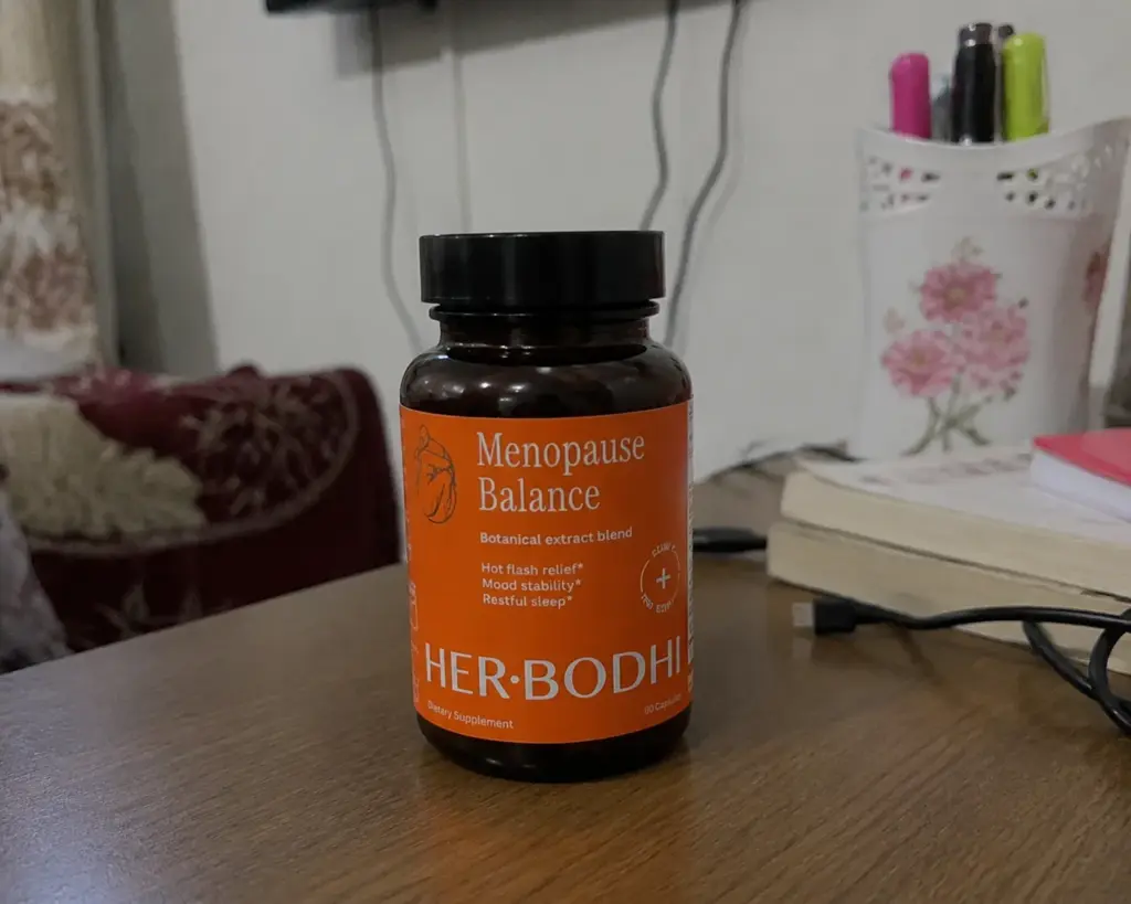 HerBodhi Menopause Balance bottle on table