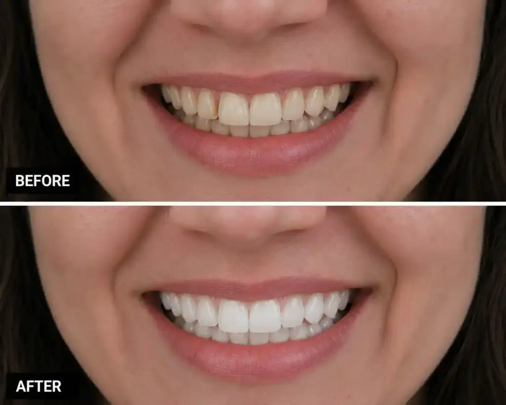 DentaBiome before and after smile comparison showing improved looking teeth and healthy gums