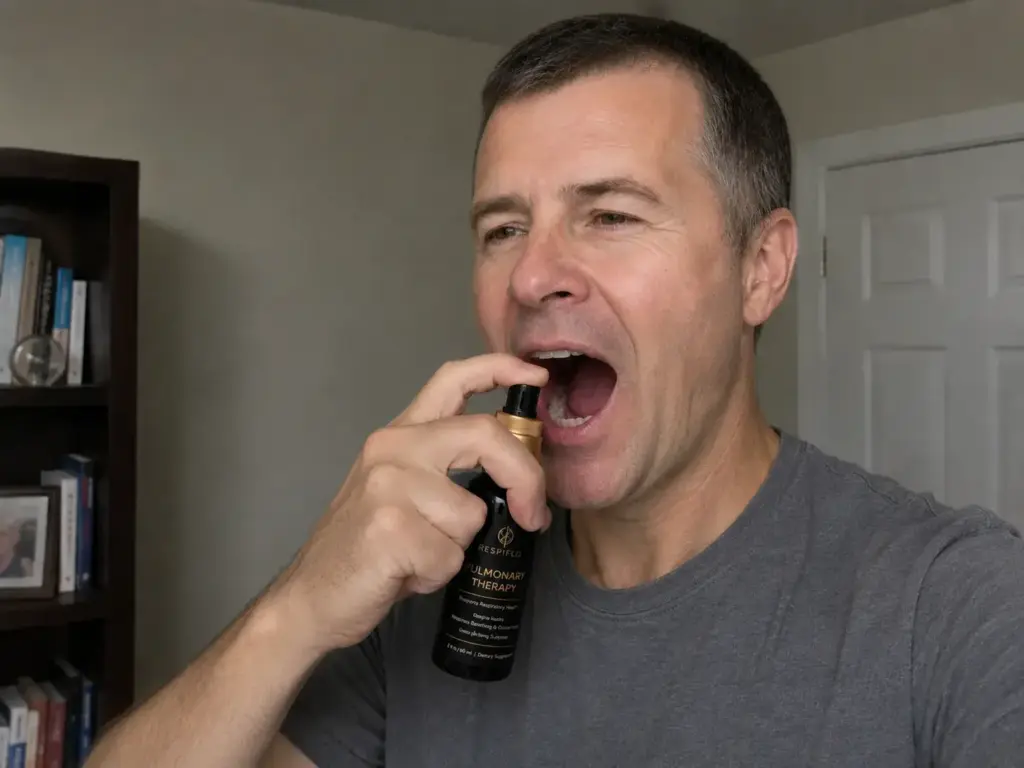 Man using RespiFlo Lung Support spray