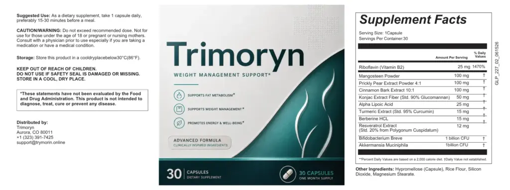Trimoryn ingredients and supplement facts label