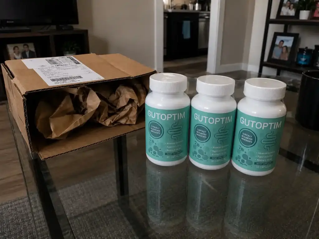 GutOtim supplement bottles with shipping package