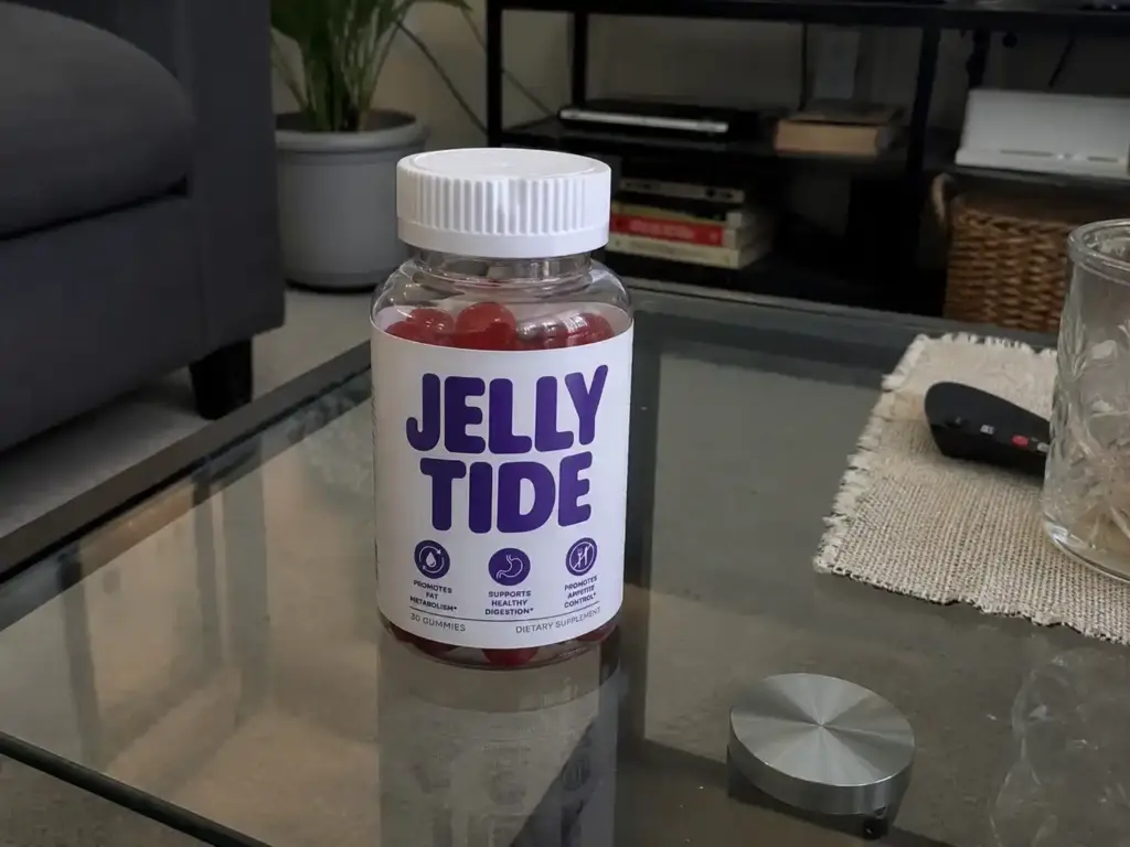 Jelly Tide weight management gummies on glass table