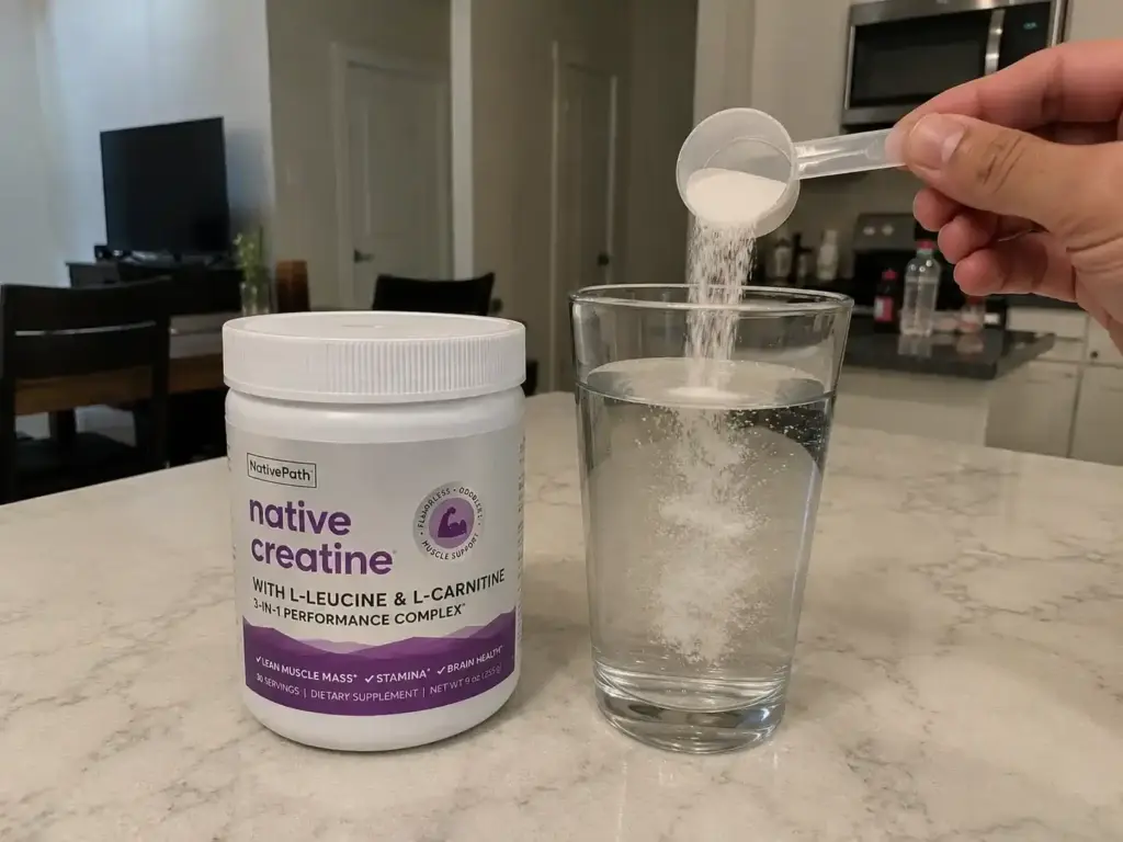 Native Creatine powder being mixed with water