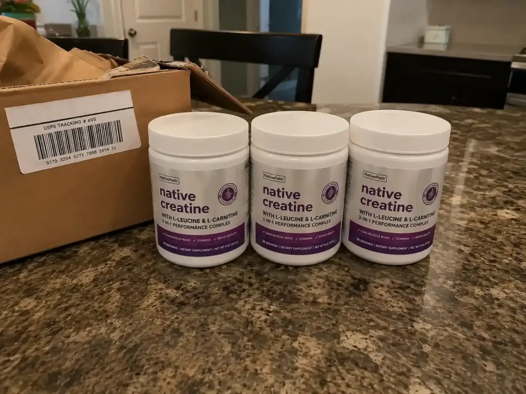 Native Creatine unboxing with three powder containers