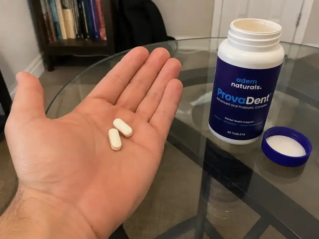 ProvaDent capsules with opened oral probiotic bottle