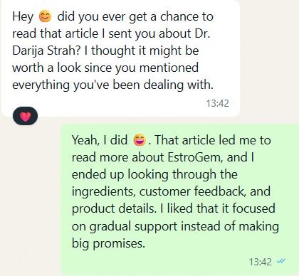 Whatsapp Screenshot of EstroGem Review