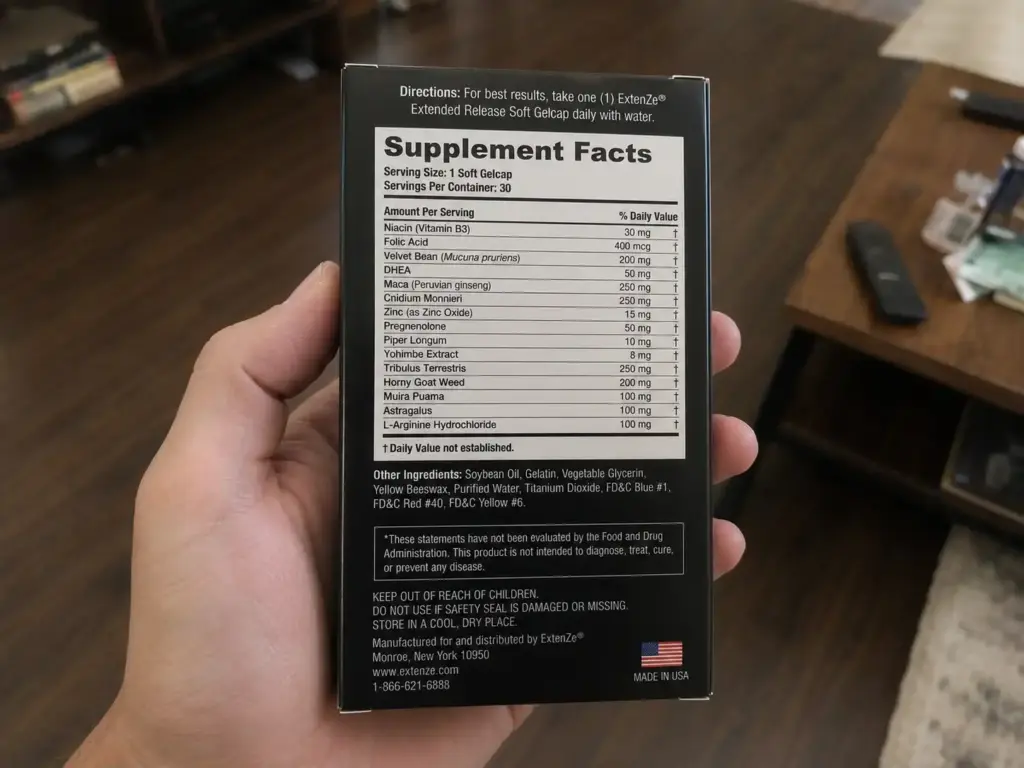 supplement facts of Extenze