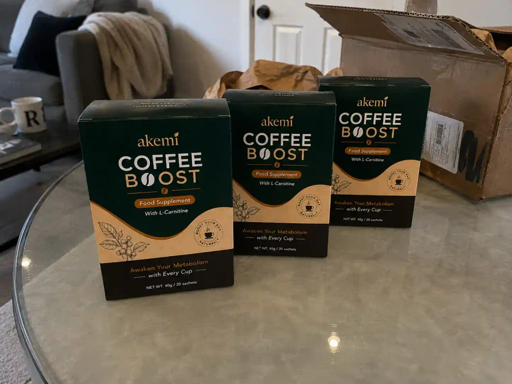 Akemi Coffee Boost weight support supplement boxes unboxing