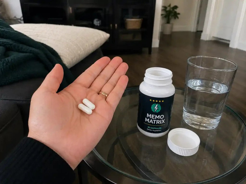hand holding Memo Matrix capsules