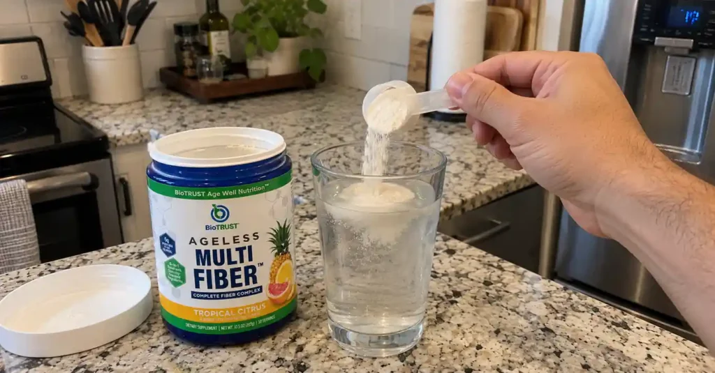 Ageless MultiFiber powder mixing into cold water