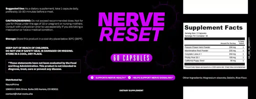 NerveReset Nerve Support Supplemment label