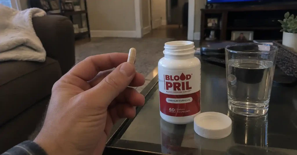 hand holding Blood pril capsules