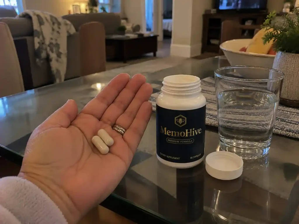 hand holding Memohive capsules