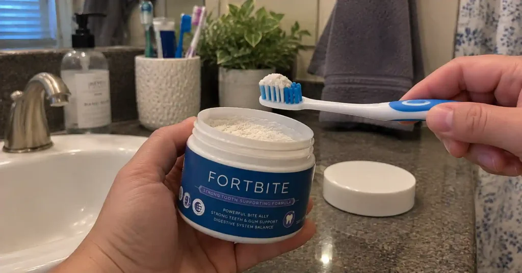 the FortBite oral powder mixed with toothpaste