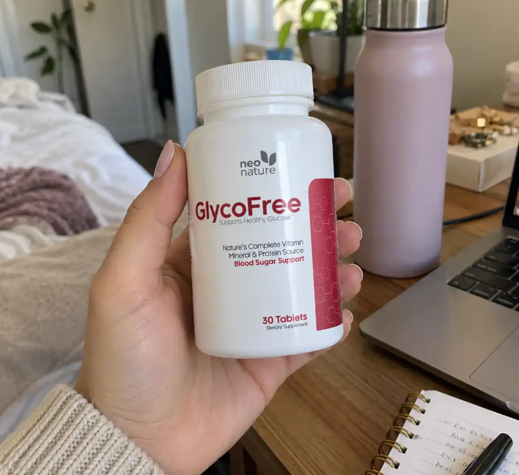 women holding Glycofree bottle