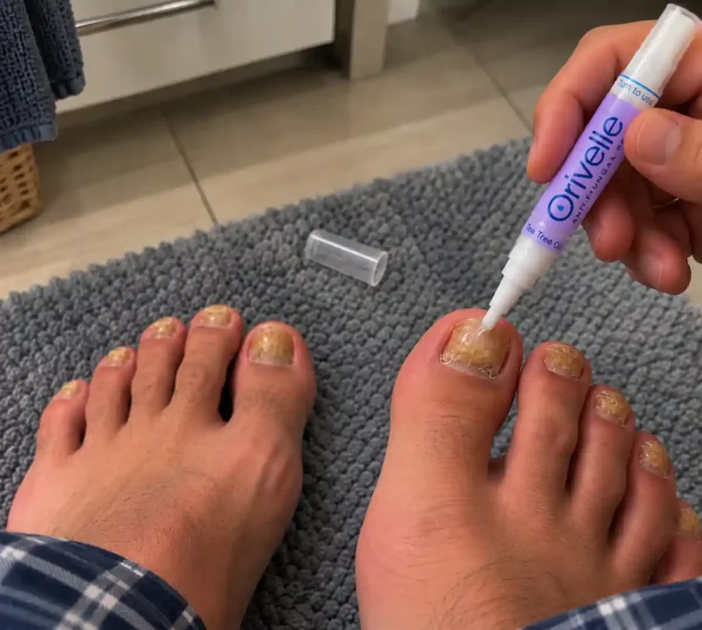 Applying oroville nail fungus pen