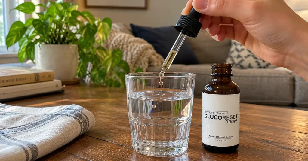 GlucoReset drops in use