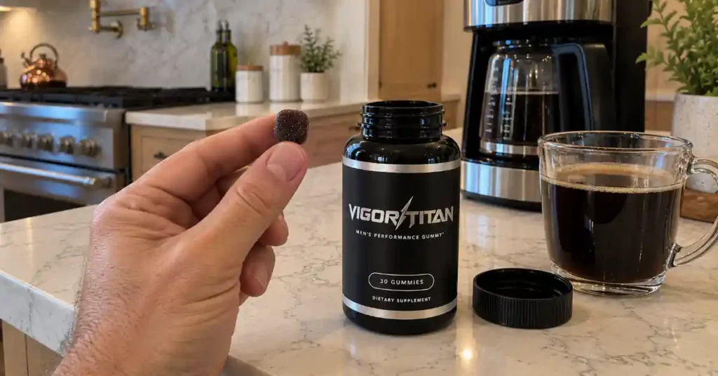 hand holding Vigor Titan gummies