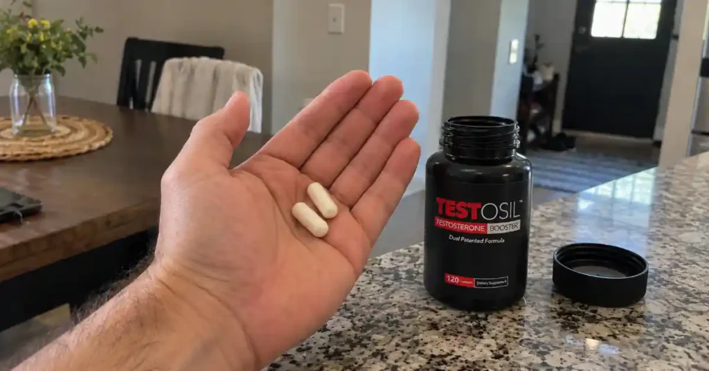 hand holding testosil testosterone booster capsules